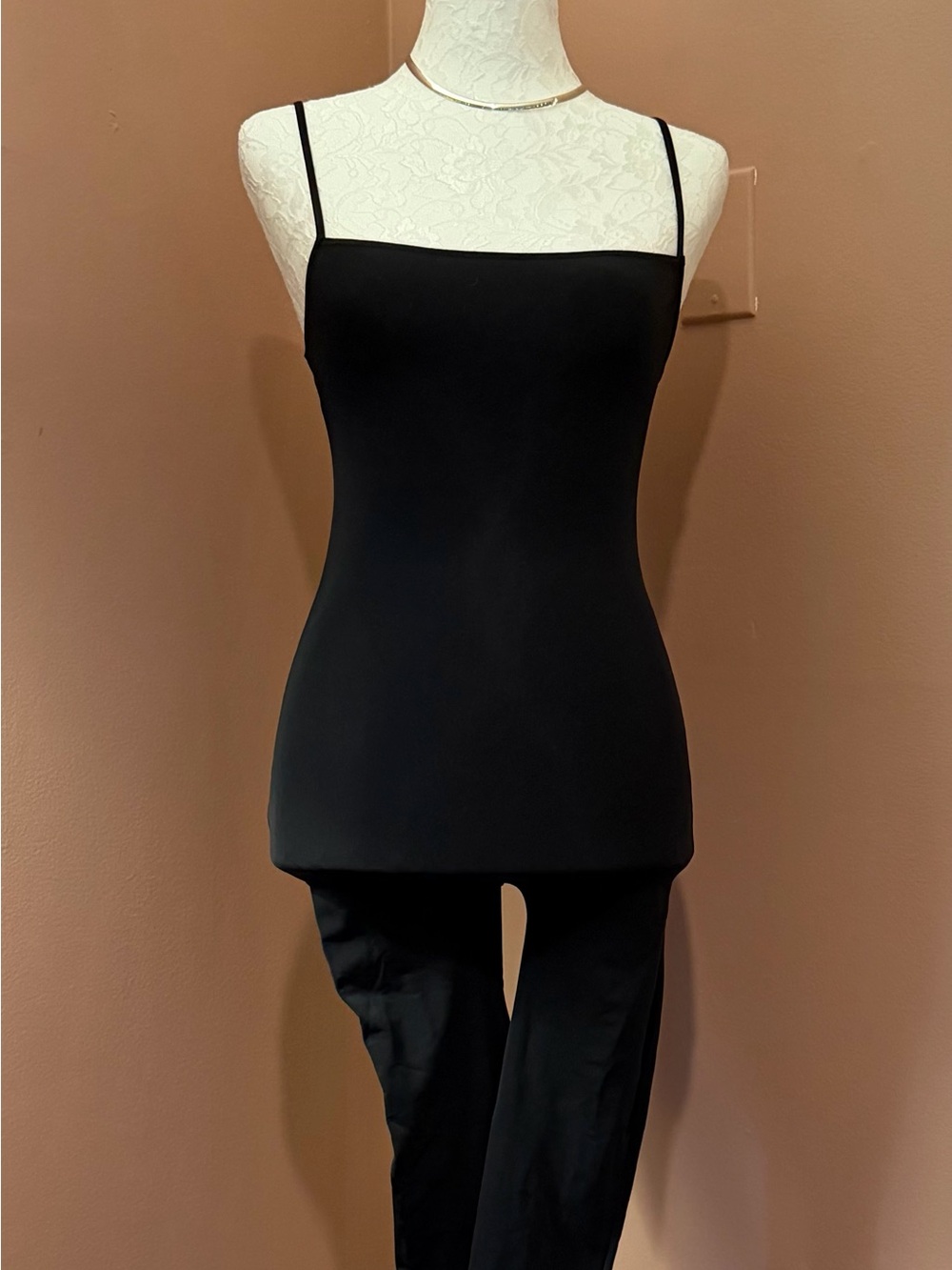 Zara Black Slim Pants with Black Spaghetti-Strap Cami